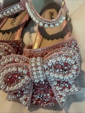 Girls Pink Pearl Bow Dress Shoes
